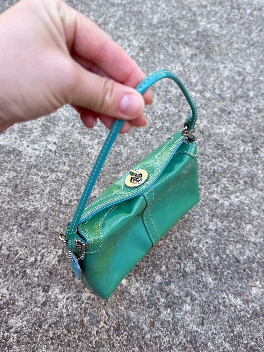 Coach Y2K Patent Leather Mini Purse Green Teal Glossy Vintage - Picture 3 of 16
